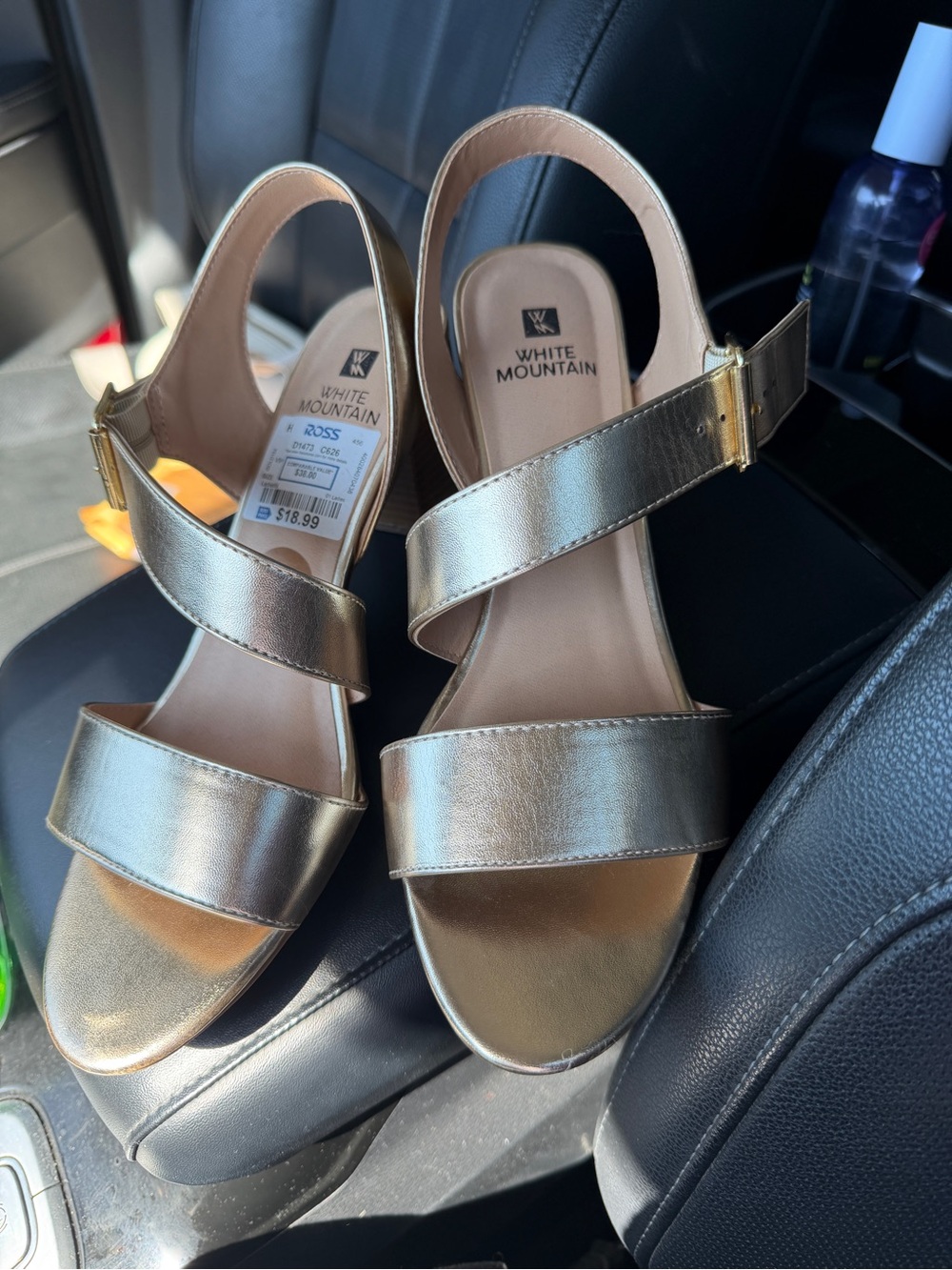 White Mountain Metallic Gold Two-Strap Slingback Sandals